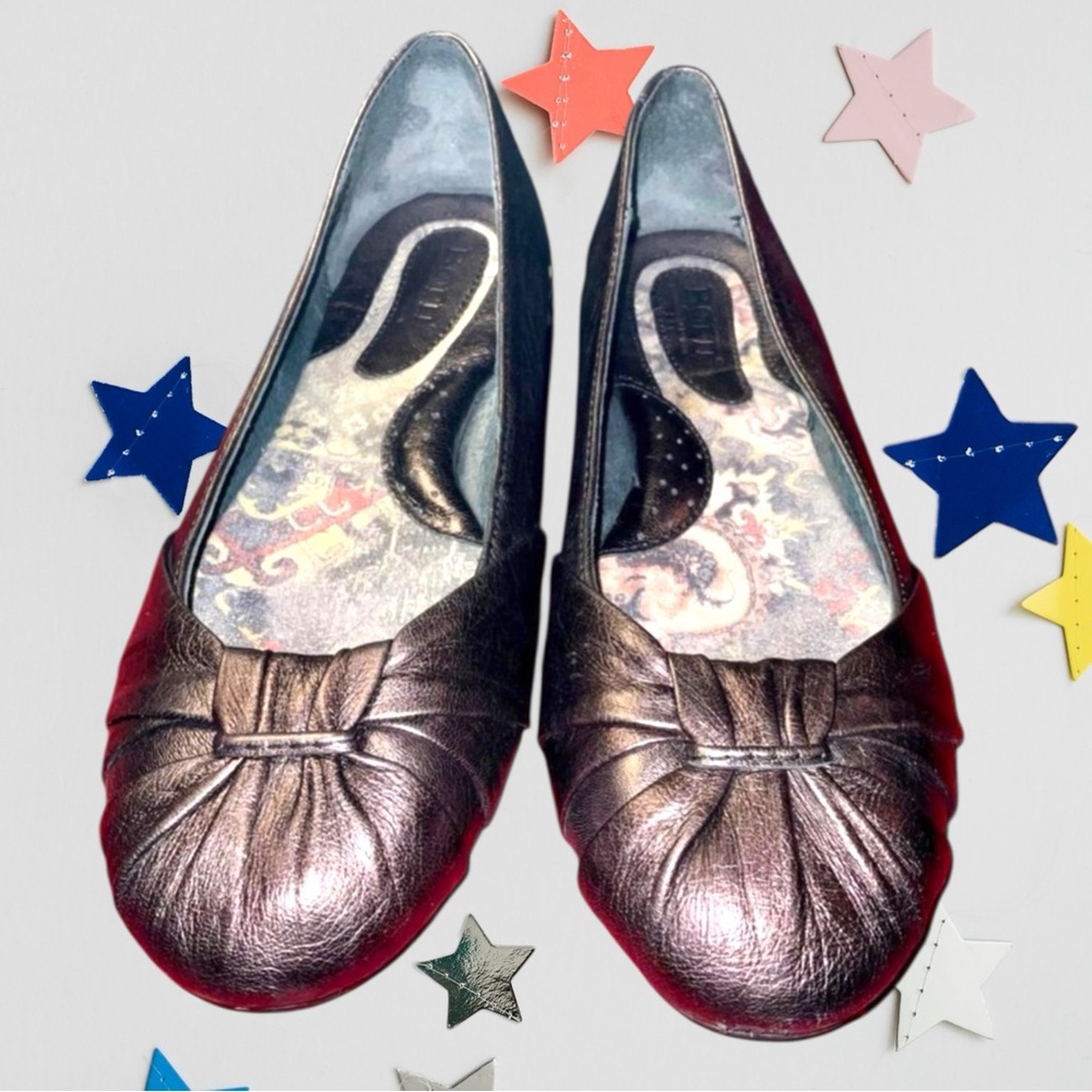 Born Lily Top Knot Bronze Metallic Round Toe Ballet Flats Padded Sole SZ 7.5
